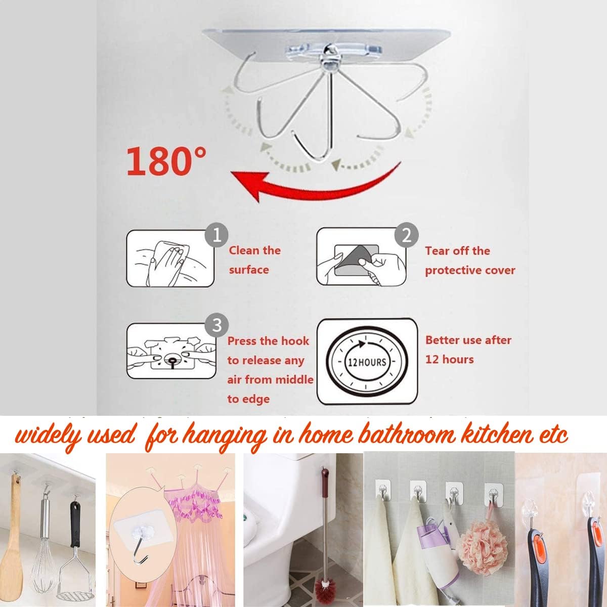 Heavy Duty Adhesive Hooks 33 lb(Max) 15KG,Waterproof and Oilproof Reusable Seamless Hooks Heavy Duty Wall Hook for Kitchen Bathroom Office 24 Pack