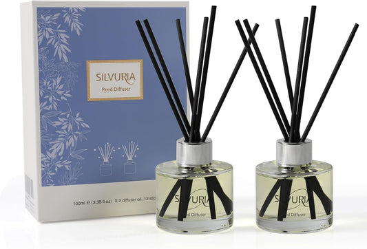 Reed Diffuser Set,Bamboo White Tea Scented Oil Diffuser with 12 Reed Sticks,3.38 fl.oz(100ml x2),Long-Lasting Home Fragrance for Living Room,Bedroom,Bathroom