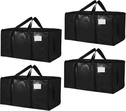 8 Pack-Extra Large Heavy Duty Moving Bags - Waterproof Storage Totes with Handles & Zippers, Foldable for College Dorm, Storage (Clear)