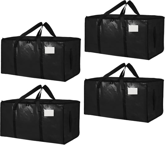 8 Pack-Extra Large Heavy Duty Moving Bags - Waterproof Storage Totes with Handles & Zippers, Foldable for College Dorm, Storage (Clear)