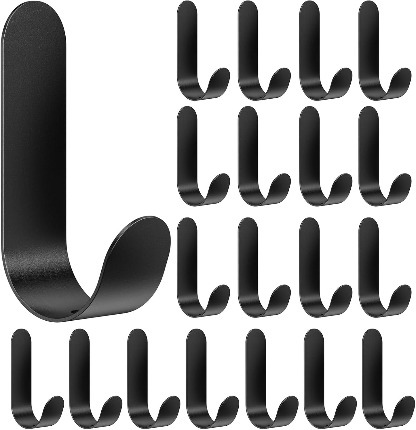 ATDOALL Adhesive Towel Hooks, 20 PCS Stainless Steel Self Adhesive Wall Hooks, Black Heavy Duty Shower Hook, Waterproof Oilproof Rustproof for Bathroom, Kitchen, Living Room
