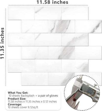 STICKGOO 10-Sheet Subway Tile Peel and Stick Backsplash, Seamless Design Polished Eurasia Beige Kitchen Backsplash Wall Tiles, Glossy Surface Waterproof Stick on Tile for Bathroom, RV, Fireplace