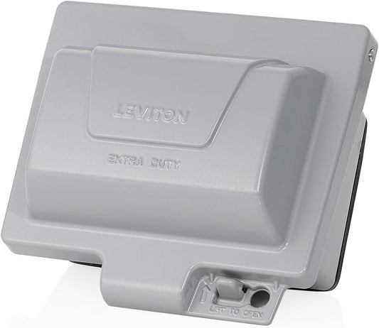 Leviton Outlet Box, Extra Duty While-In-Use Cover Includes Inserts for Single, Duplex and Decora/GFCI Receptacles, Vertical Mount, Metallic Enclosure, IUM1H-GY Outdoor Outlet Cover, Gray, Weatherproof