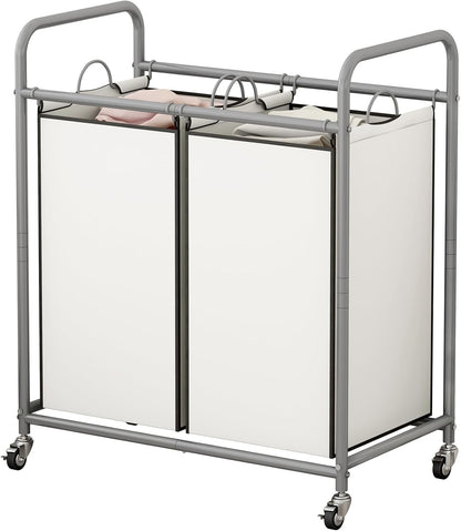 SUOERNUO Laundry Sorter Basket 2 Bag Laundry Hamper Cart with Rolling Lockable Wheels and Removable Bags Laundry Organizer Cart for Clothes Storage, Assorted