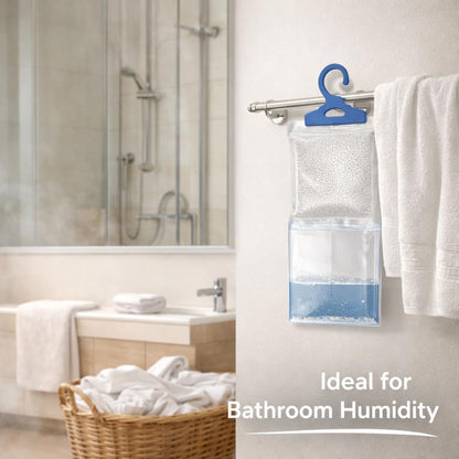 Humidi Free Hanging Dehumidifier Bags-4 Pack, Moisture Absorber for Closet, Bathroom & Basement, Humidity Control Hanging Bags, Fragrance-Free, Space Saving Design
