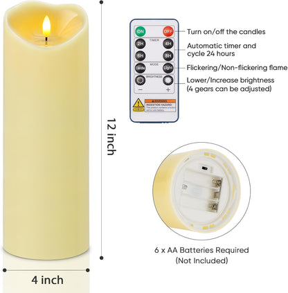 Amagic IP65 Waterproof Outdoor Flameless Candles with Remote, LED Candles Battery Operated with Timer, Flickering Fake Pillar Candle for Outside Patio Yard Decor, Ivory, Set of 5, D3 X H4 5" 6" 8" 8"