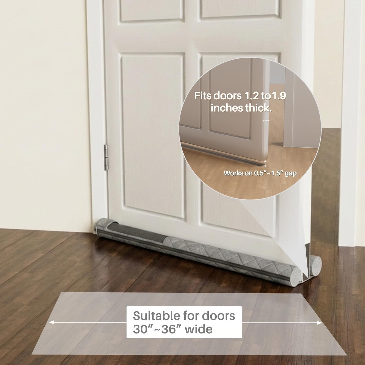 Under Door Draft Stopper 36" Double Sided Door Sweep, Blocks Noise, Cold Air, Light, Dust, Smoke, Odor, Soundproof, Fits 30" 32" 36" Doors