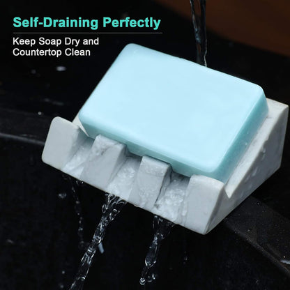 White Marble Soap Dish for Bathroom Sink,Self Draining Bar Soap Holder for Shower