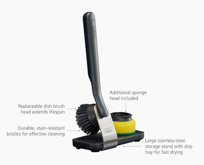 Joseph Joseph SinkTech Dish Brush with Replacement Head, Durable Bristles, Easy to Replace