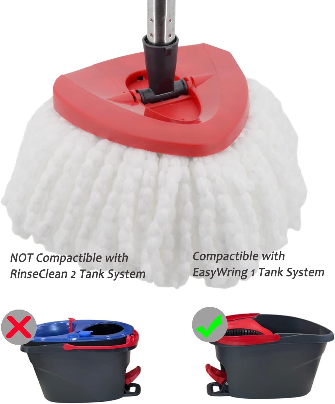 4 Pack Spin Mop Replacement Heads Microfiber Mop Refills Compatible with 2 Tank System Replace Head Safe for Cleaning All Hard-surfaced Floors Includes 1 Extra Mop Replacement Base