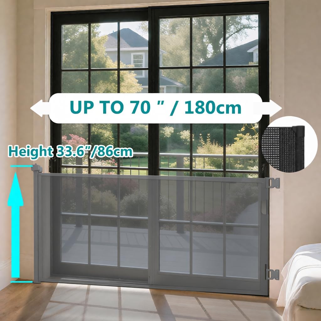 236 Inch Extra Wide Retractable Baby Gate,Mesh Baby Gate or Mesh Dog Gate,34" Tall,Child Safety Gate for Doorways, Stairs, Hallways, Indoor or Outdoor