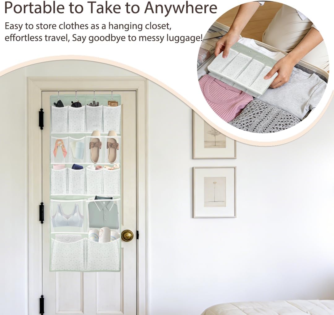 2 Pack- 12 Pocket Over Door Hanging Storage Organizer with 4 Kinds Pouch,Back of Closet Hanging Shelf Storage Organization for Sock,Hat,Underwear,Behind Door Caddy in Bedroom,Bathroom,Entrance,Dorm,RV