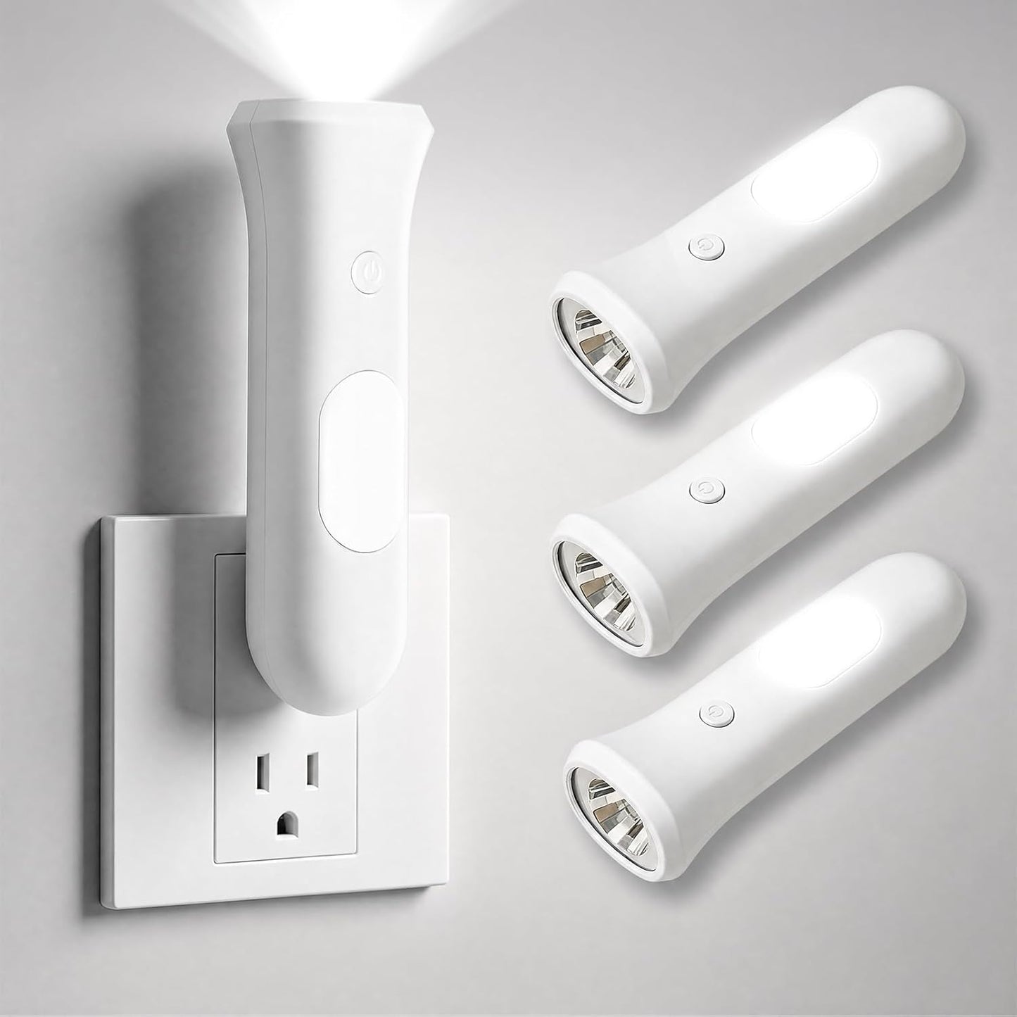 ROSSEX 4 in 1 Emergency Lights for Home Power Failure, 3 Pcs Rechargeable LED Flashlight Plug in Wall, Automatic Turn-On Power Outage Night Light Flashlight for Hurricane Preparedness Items