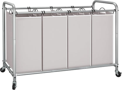 STORAGE MANIAC 3 Section Laundry Sorter, 35.6 Gal (135 L) Laundry Hamper Cart with Heavy Duty Rolling Lockable Wheels and Removable Bags, Clothes Organizer Basket Separator Hamper, Gray
