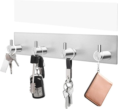 VIS'V Key Holder Wall Mount, Large Adhesive Key Hanger with 4 Hooks, Black | Metal Material, No Drilling, Extra Adhesive Strip, Suitable for Entryway, Hallway, Doorway, Kitchen, Garage, Camper