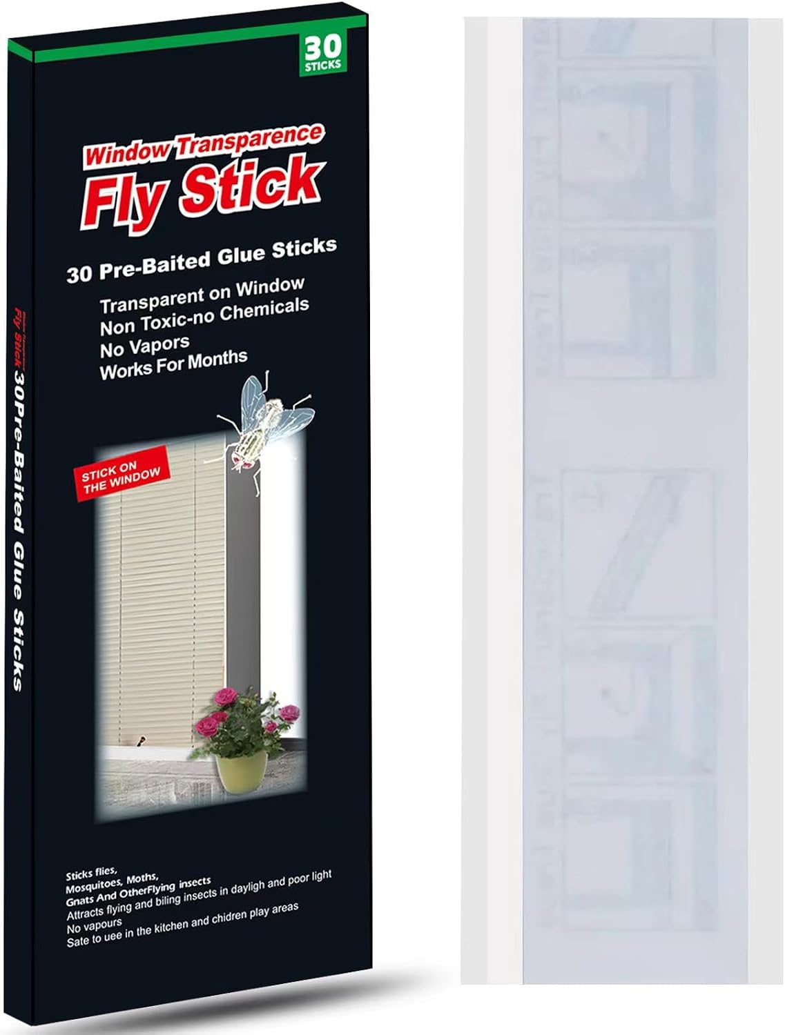Mosqueda Window Fly Traps, 30 Pack Sticky Fly Traps for Indoors, Fly Catchers for Inside Home, Waterproof & Non-Toxic Adhesive Sticky Paper Trap for Mosquitos Bugs Housefy Fruit Fly Flying Gnats