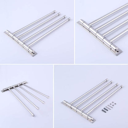 GERZWY Wall Mount Bath Towel Rack with 4 Arms Stainless Steel Bathroom Swing Arm Towel Bars Organizer, White