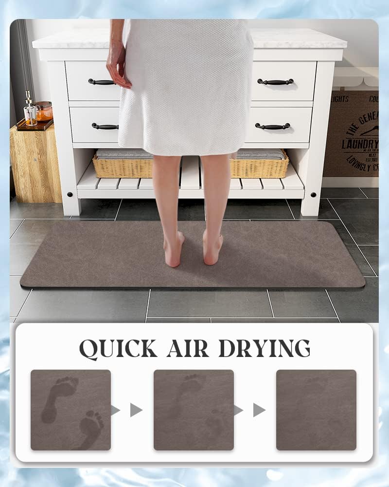 MontVoo -Bath Mat-Rubber Backing Non SlipThin Bathroom Rugs Fit Under Door- Quick Dry Absorbent Faux Suede Surface Grey Bathroom Floor Mats-Shower Rug for in Front of Bathtub Shower Gray 16x24
