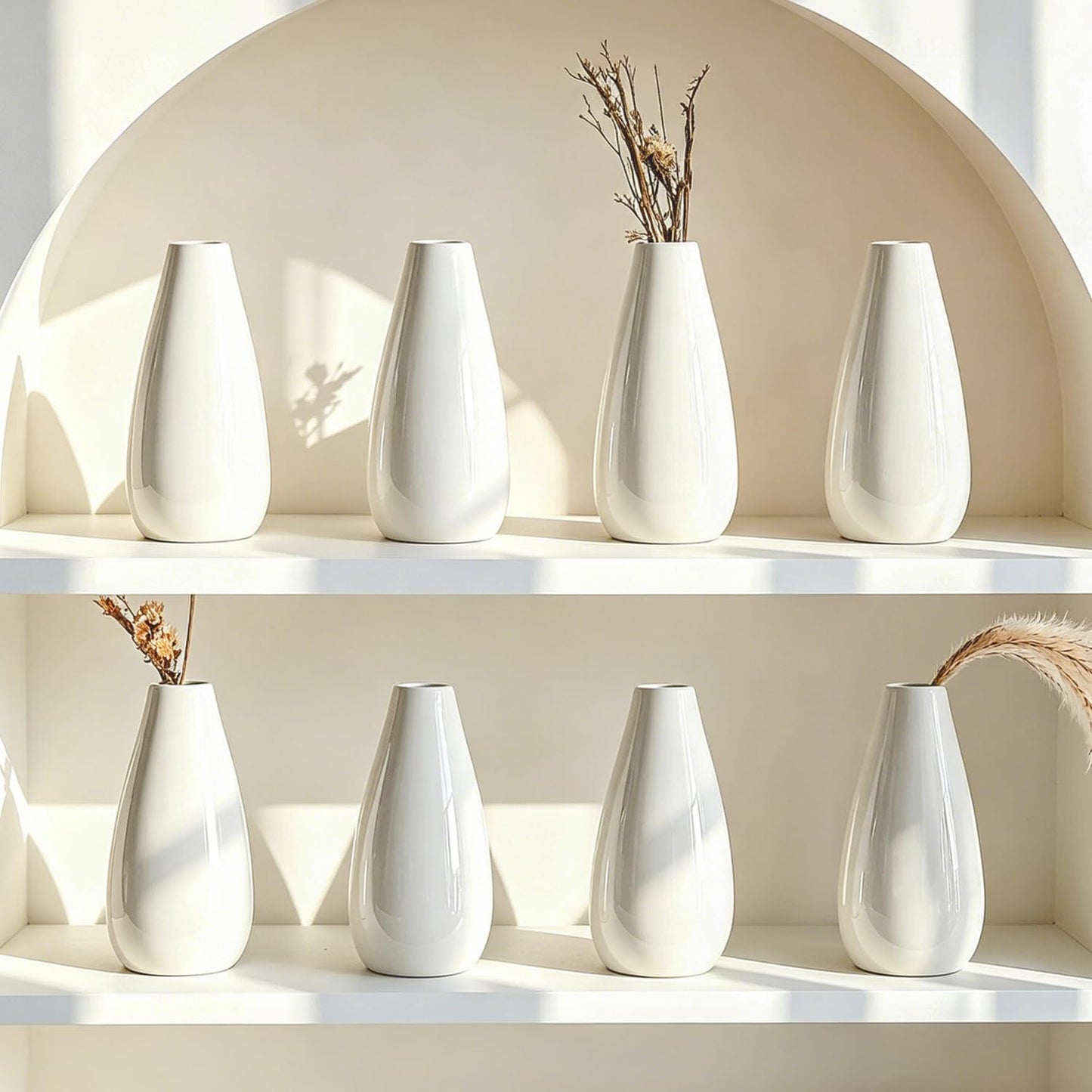 Modern Small Flower Vases 8 Pack - Ceramic, White