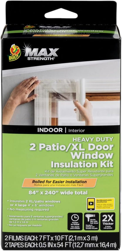 Duck MAX Strength Window Insulation Kit, Winter Window Seal Kit Fits up to 10 Windows, Heavy Duty Shrink Film Cuts to Size for Easy Indoor Installation, Window Tape Included,62 In. x 420 In., Clear