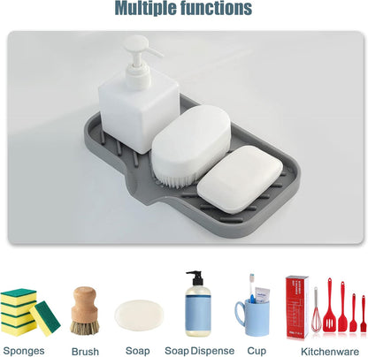 Kitchen Soap Tray, XIACIBDUS 2PCS Silicone Sink Sponge Holder, Soap Holder for Kitchen Sink with Drain Spout, Bath Tray Caddy Soap Tray for Kitchen Counter Bathroom Dish Scrubber(Big)