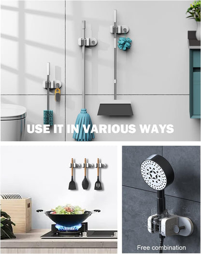 BEZOX Broom Holder, 3 PCS Wall Mount Mop Organizer Gripper, Self-adhesive Cleaning Suppliers Hanger Stands Rack for Bathroom, Kitchen, Garden, Garage Organization Storage
