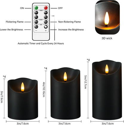 kakoya Flameless LED Candles Battery Operated with Remote and Timer,Flickering Electric Fake Plastic Pillar Candles Set of 12(D3 x H 3" 4" 5") Ivory