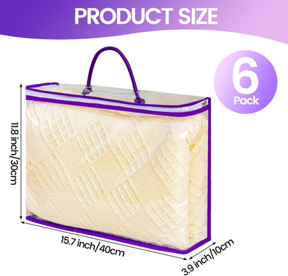 6 Pcs （16 * 12 * 4 Inch）Clear Zippered Storage Bags for Sweater Blanket Bed Sheet Storage, Plastic Storage Bags with Zipper for Closet Linen Sweater Blanket