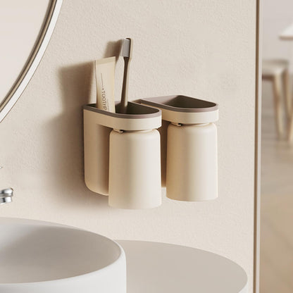 Toothbrush Holder Wall Mounted with Cup,2-in-1 Toothbrush Holders & Cups Set,Inverted Design for Easy Cleaning and draining,Stick-on Toothbrush Holder for Bathroom (4 Pack)