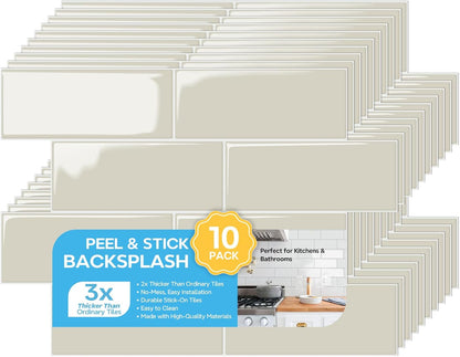 STICKGOO 10 Sheets Subway Tile Peel and Stick Backsplash, Extra Thick 3D Wall Tiles with Commercial-Grade Adhesive for Kitchen, Bathroom, Laundry Room,11.56"x8.38"(White)