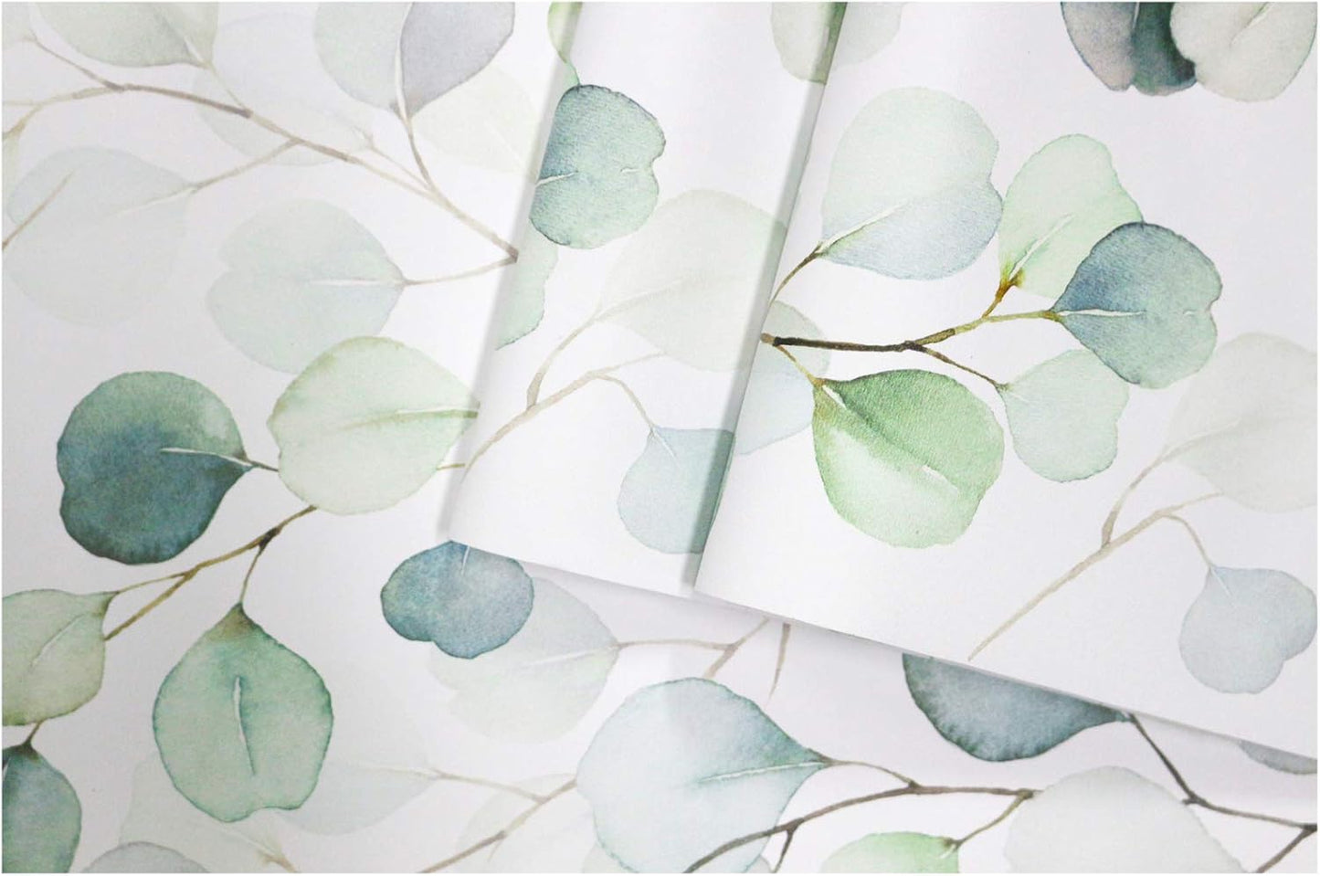HAOKHOME Peel and Stick Wallpaper Boho Green/White Botanical Leaf Floral Wall Mural Home Nursery Decor Renter Friendly Wallpaper 17.3in x 9.8ft