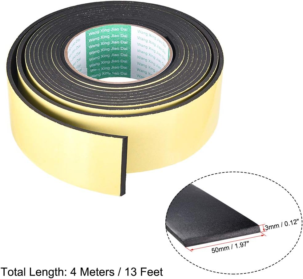 uxcell Sealing Foam Tape 5mm Wide 3mm Thick 4m/13ft Long, Self Adhesive Weather Strip for Window Door Insulation, Pack of 2