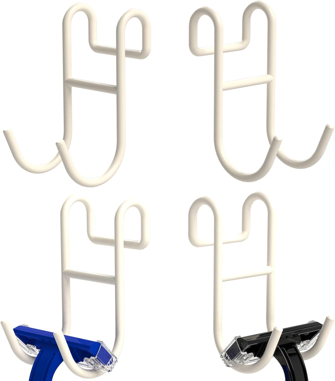 White Shower Caddy - 2 Pack Open Shelf Hooks for Loofah, Razor and More
