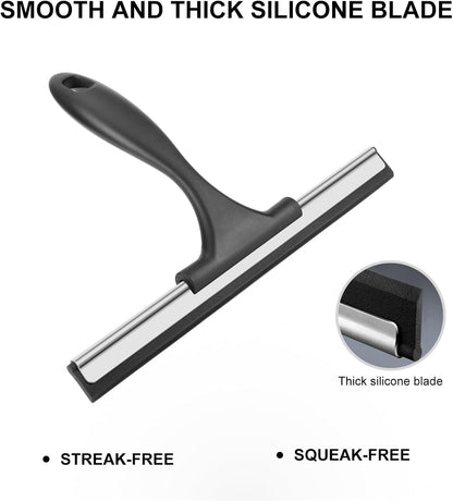 SetSail Squeegee for Shower Glass Door Stainless Steel Shower Squeegee for Glass Doors All-Purpose Window Squeegee for Tile Shower Walls, Sink, Mirror, Bathroom, Car Window Cleaning 10 Inches, Balck