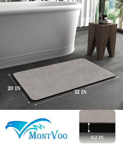 MontVoo -Bath Mat-Rubber Backing Non SlipThin Bathroom Rugs Fit Under Door- Quick Dry Absorbent Faux Suede Surface Grey Bathroom Floor Mats-Shower Rug for in Front of Bathtub Shower Gray 16x24