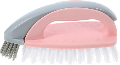 FRCOLOR Multi-Function Laundry Brush for Shoes and Clothes Cleaning Pink Plastic Handle, Practical Scrubbing Brush for Household Use and Bathtub Cleaning