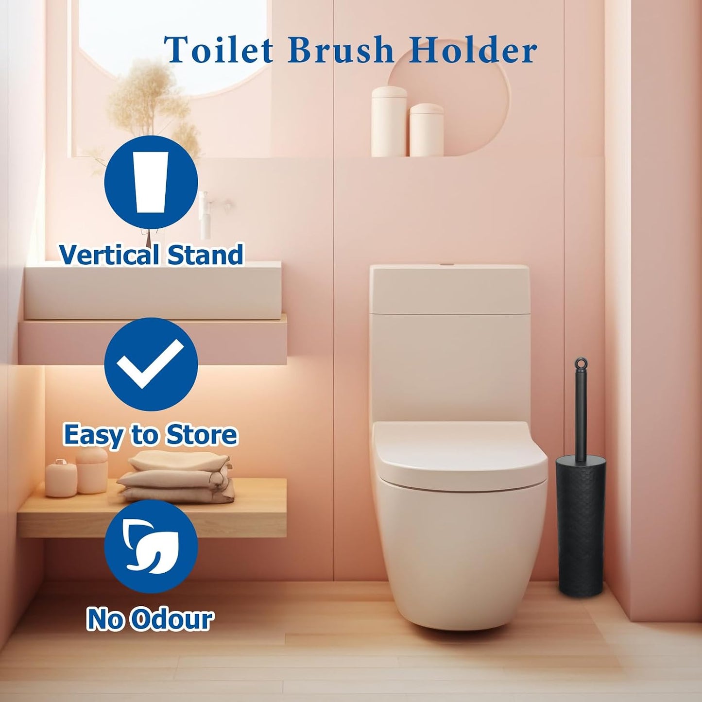 Topsky 2 Pack Compact Toilet Brush & Holder Set, Plastic Round Barrel Loo Brush with 2 Replacement Toilet Brush Head, Durable for Bathroom Toilet, Gray