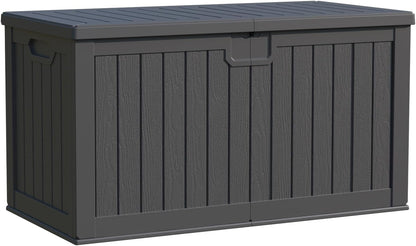 Patiowell 100 Gallon Resin Deck Box, Waterproof Large Outdoor Storage Box for Patio Furniture and Garden Tools, Black