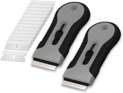 Bates- Razor Blade Scraper Tool, 2 Pack, 30 Extra Stainless Steel Blades, Anti-Slip Ergonomic Handle Design, Razor Scraper Set for Cleaning Window, Paint, Oven, Glass, Stove
