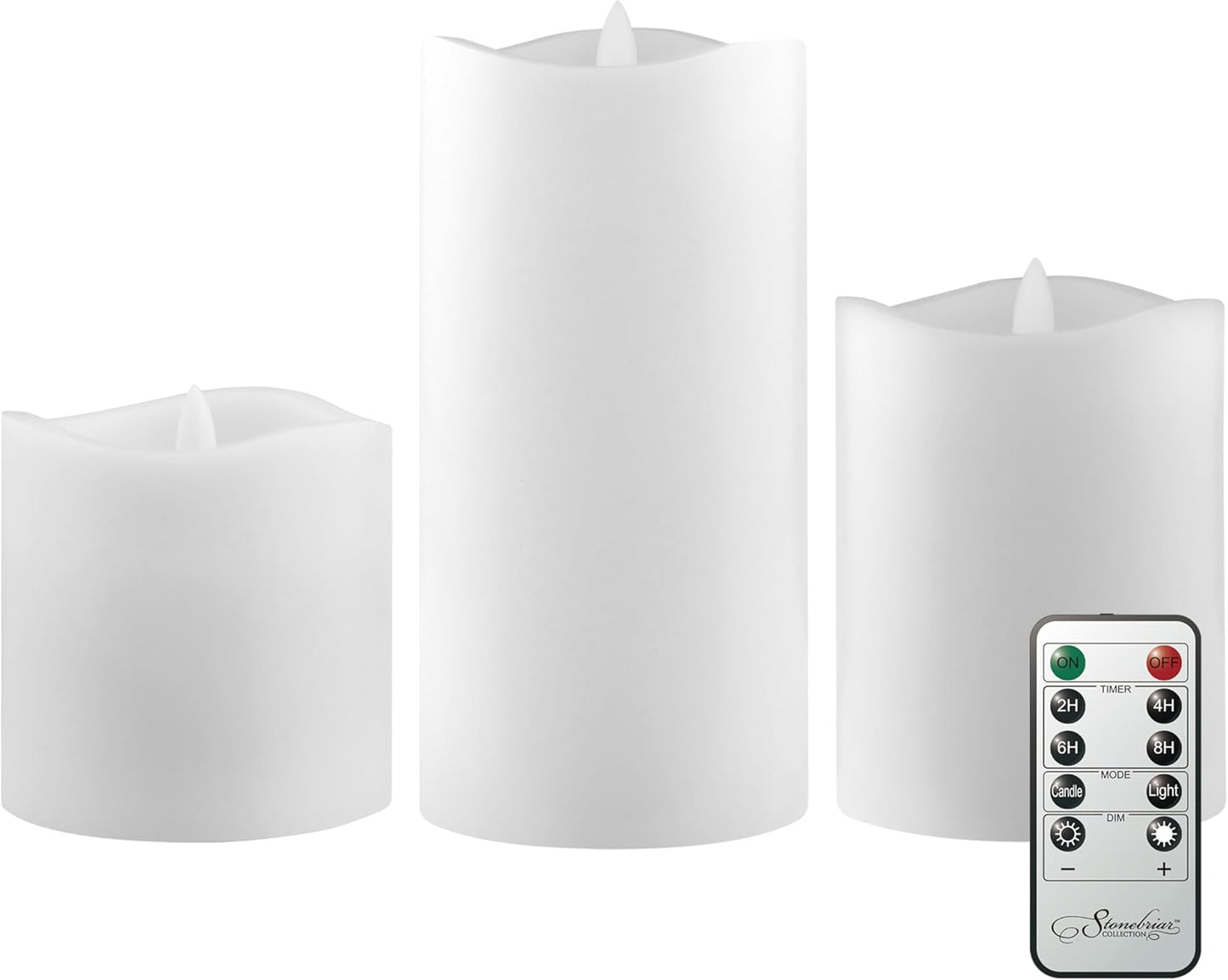 Stonebriar 3 Pack White Real Wax Assorted Size Flameless LED Pillar Candles with Remote and Timer