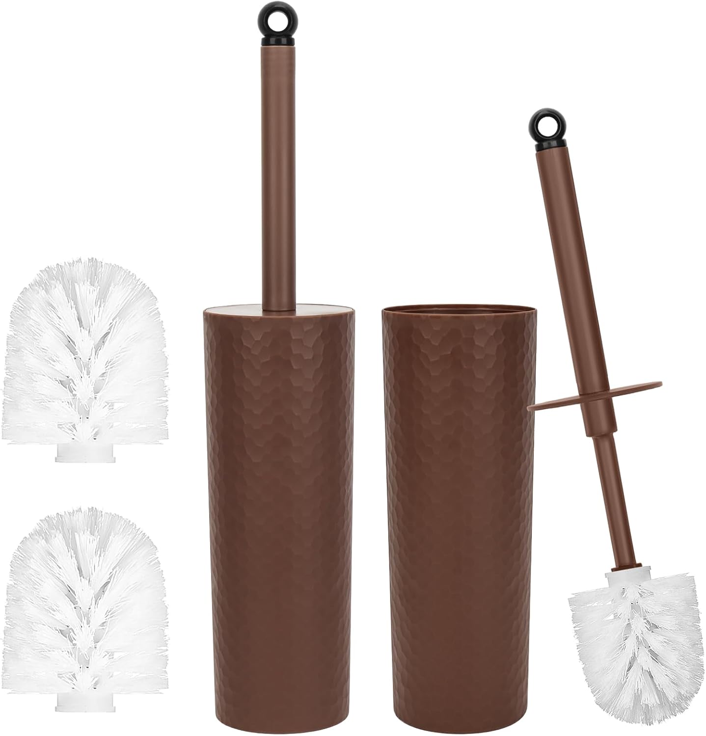 Topsky 2 Pack Compact Toilet Brush & Holder Set, Plastic Round Barrel Loo Brush with 2 Replacement Toilet Brush Head, Durable for Bathroom Toilet, Gray