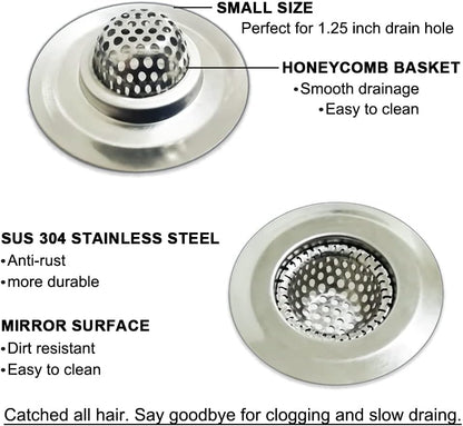 Seatery 1.25" Small Drain Strainer, Sink Drain Hair Catcher, Bathroom Sink Strainer, 2PCS Drain Mesh Baskets for Laundry, Mop Pool, Utility, Slop, RV Sink, Stainless Steel Drain Filter