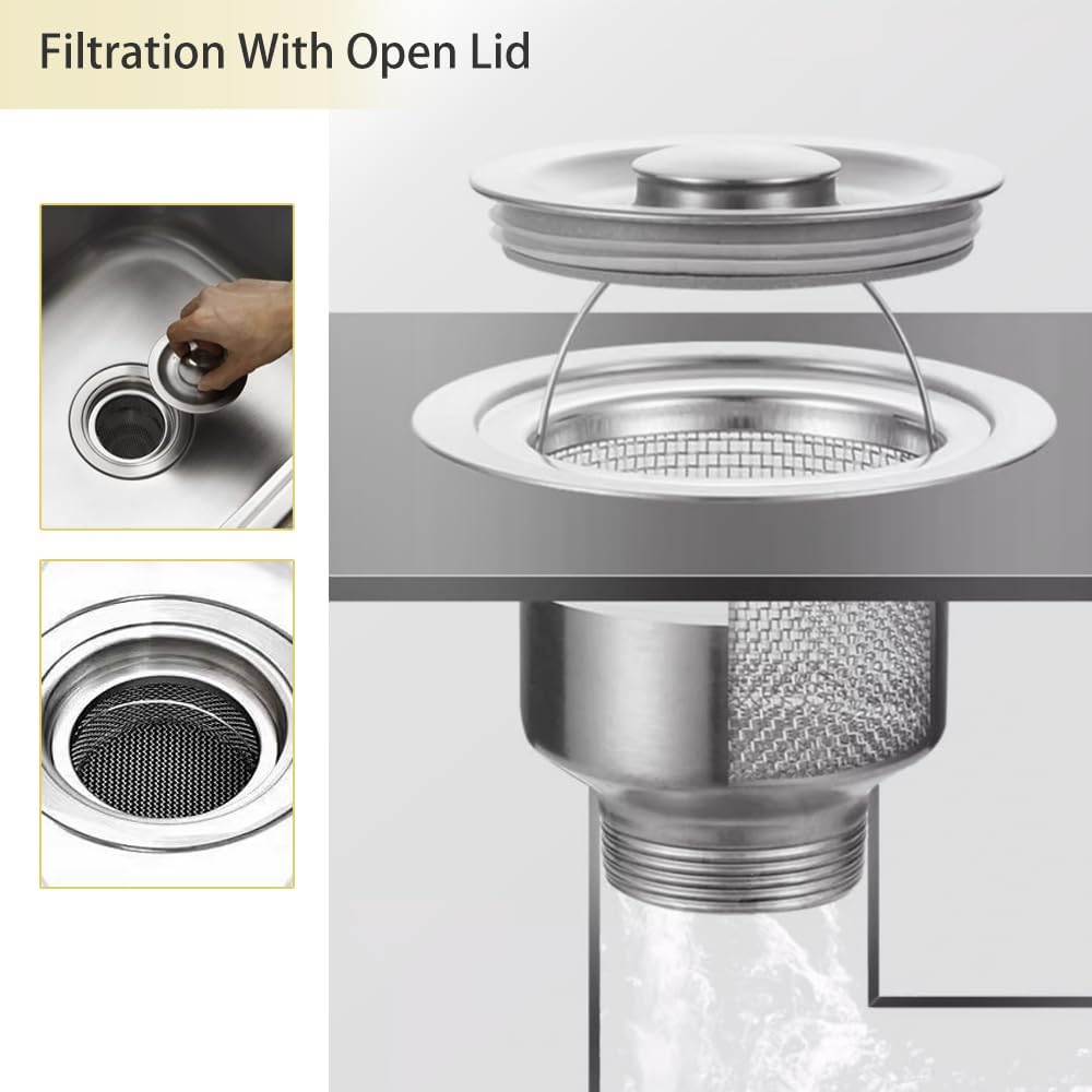 Kitchen Sink Drain Strainer, Fine Mesh,Sink with Handle Food Collection Filter,Stainless Steel Accessories,3 Inch Mesh Sink Strainer, Dishwasher Washable（3-Pack）