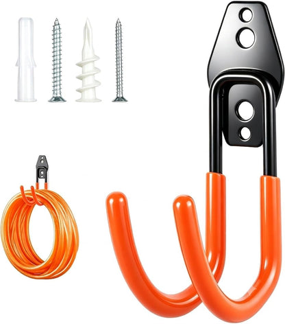 Hose Hanger Wall Mount 2 Pack,Heavy Duty Hose Holder with Screws Metal Hose Hangers for Outside,Hose Rack Suitable for Garage,Garden and Yard,Black