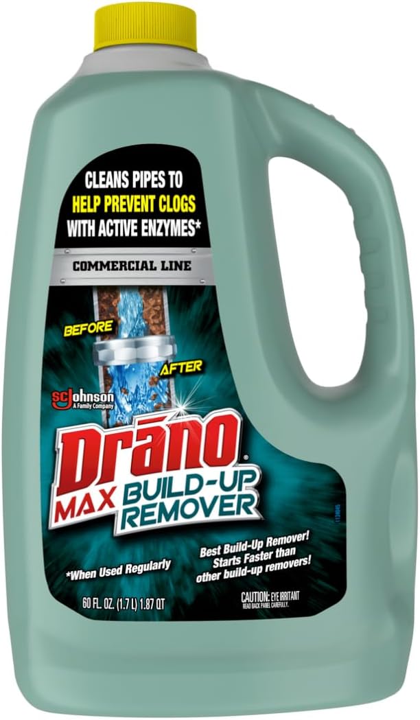 Drano Max Build Up Remover Drain Cleaner, Enzymes & Probiotics Prevents Clogs & Remove Odor-Causing Buildup, Safe for Septic, Toilets & Pipes in Bathroom Drains & Kitchen Sinks, Commercial Line, 60 oz