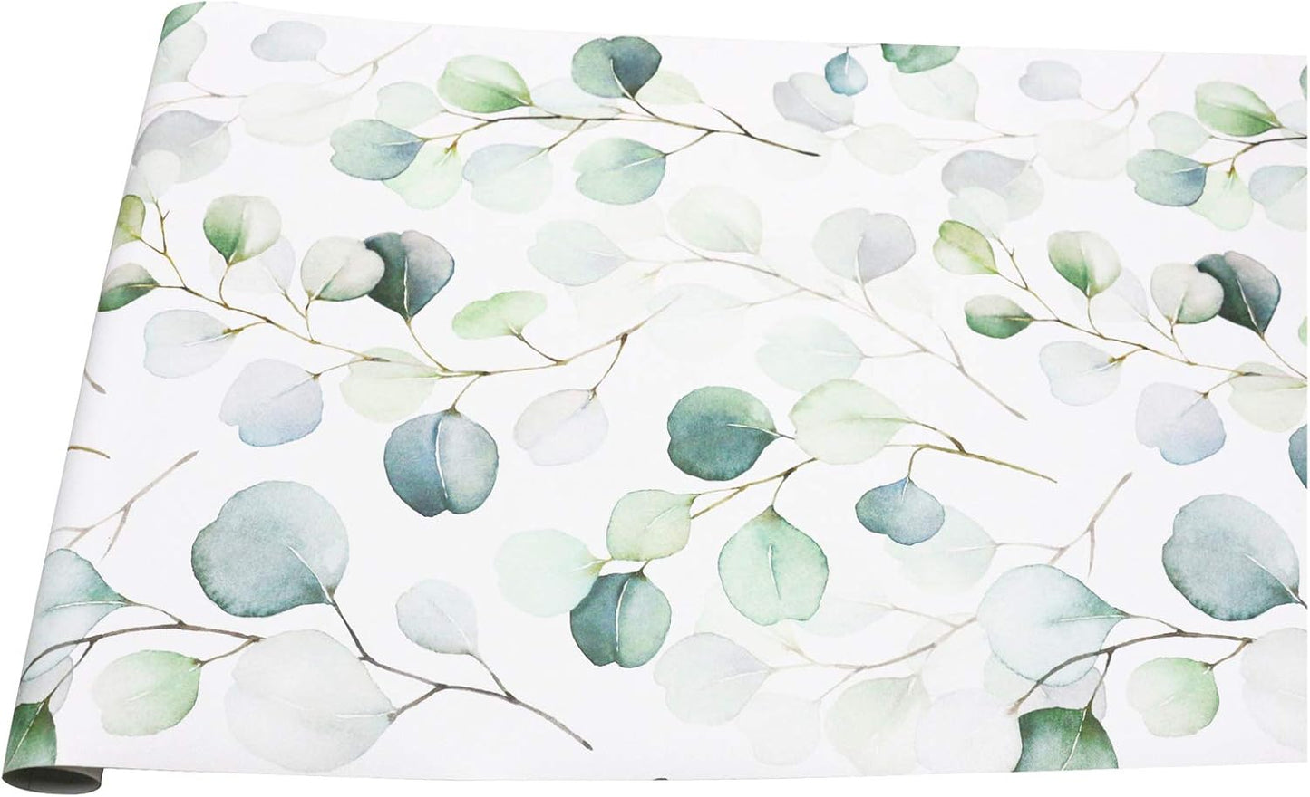HAOKHOME Peel and Stick Wallpaper Boho Green/White Botanical Leaf Floral Wall Mural Home Nursery Decor Renter Friendly Wallpaper 17.3in x 9.8ft