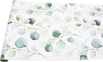 HAOKHOME Peel and Stick Wallpaper Boho Green/White Botanical Leaf Floral Wall Mural Home Nursery Decor Renter Friendly Wallpaper 17.3in x 9.8ft
