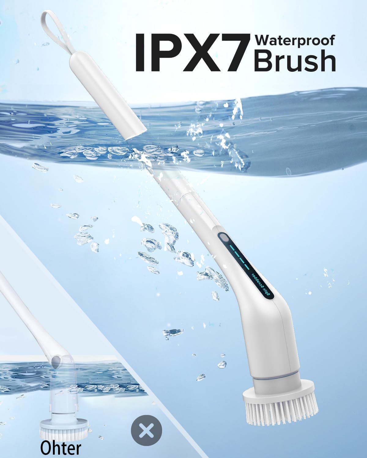 Electric Spin Scrubber, Cordless IPX7 Waterproof, Dual Speed Shower Scrubber with Adjustable Long Handle, 7 Replaceable Brush Heads for Bathroom, Bathtub, Tile Floor, Toilet, Kitchen & Car