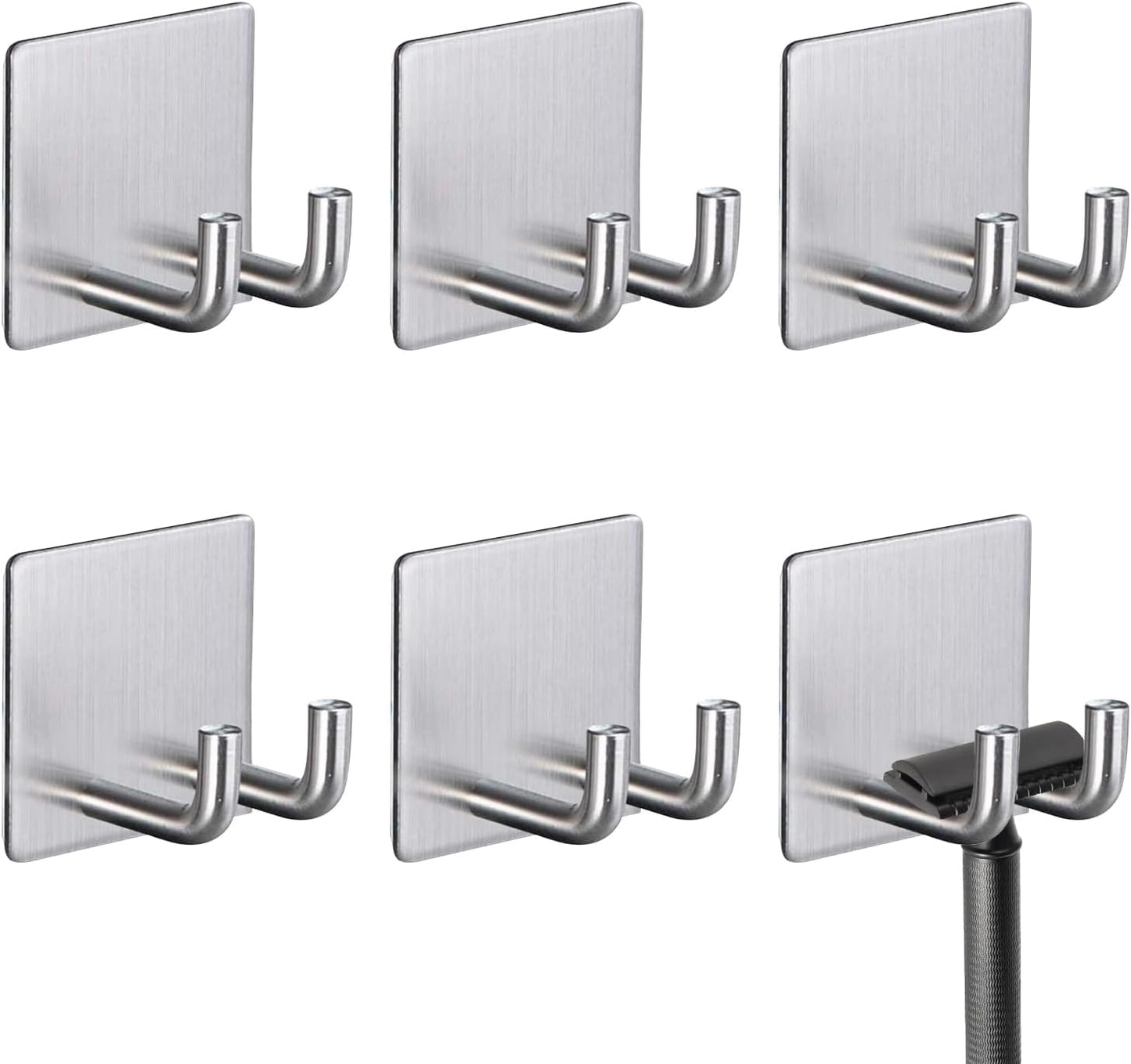 Hawsam 6 Pack Self Adhesive Wall Hooks for Hanging Heavy Duty 44LB(Max) Adhesive Towel Hooks 304 Stainless Steel Sticky Hooks for Robe Coat, Waterproof Shower Hooks for Bathroom Kitchen