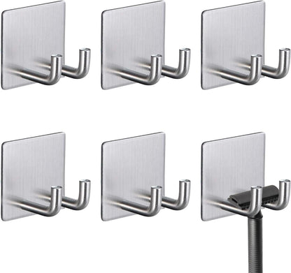Hawsam 6 Pack Self Adhesive Wall Hooks for Hanging Heavy Duty 44LB(Max) Adhesive Towel Hooks 304 Stainless Steel Sticky Hooks for Robe Coat, Waterproof Shower Hooks for Bathroom Kitchen
